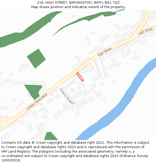 218, HIGH STREET, BATHEASTON, BATH, BA1 7QZ: Location map and indicative extent of plot