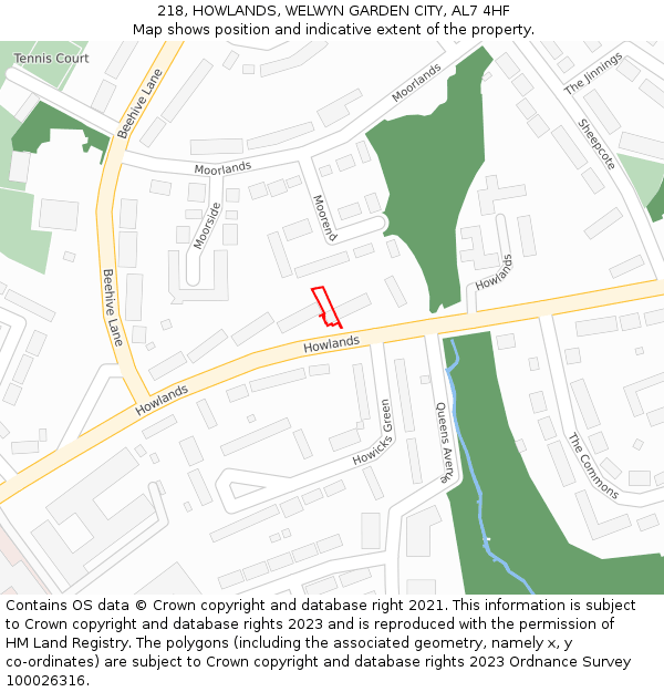218, HOWLANDS, WELWYN GARDEN CITY, AL7 4HF: Location map and indicative extent of plot