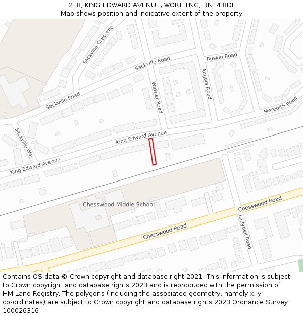 218, KING EDWARD AVENUE, WORTHING, BN14 8DL: Location map and indicative extent of plot