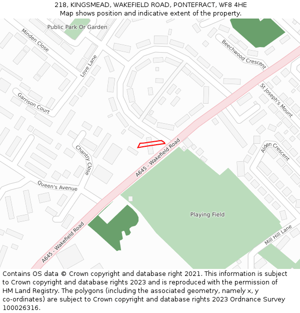 218, KINGSMEAD, WAKEFIELD ROAD, PONTEFRACT, WF8 4HE: Location map and indicative extent of plot