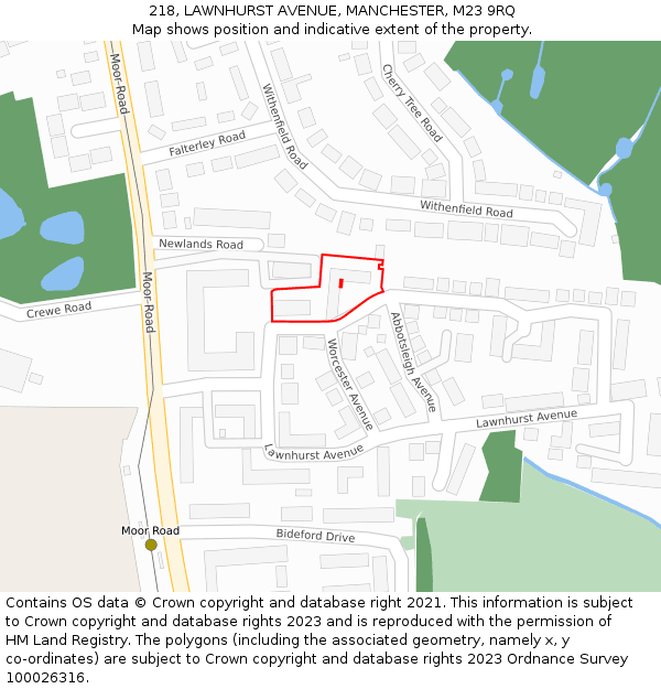 218, LAWNHURST AVENUE, MANCHESTER, M23 9RQ: Location map and indicative extent of plot