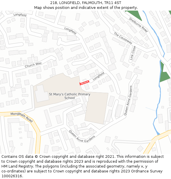 218, LONGFIELD, FALMOUTH, TR11 4ST: Location map and indicative extent of plot