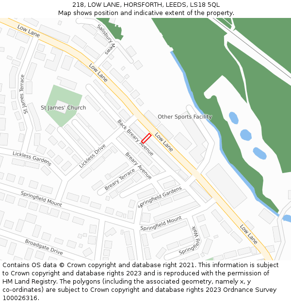 218, LOW LANE, HORSFORTH, LEEDS, LS18 5QL: Location map and indicative extent of plot