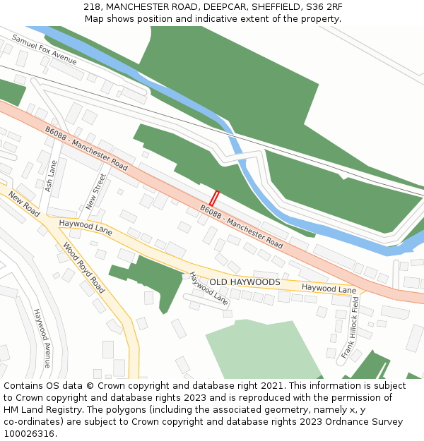 218, MANCHESTER ROAD, DEEPCAR, SHEFFIELD, S36 2RF: Location map and indicative extent of plot