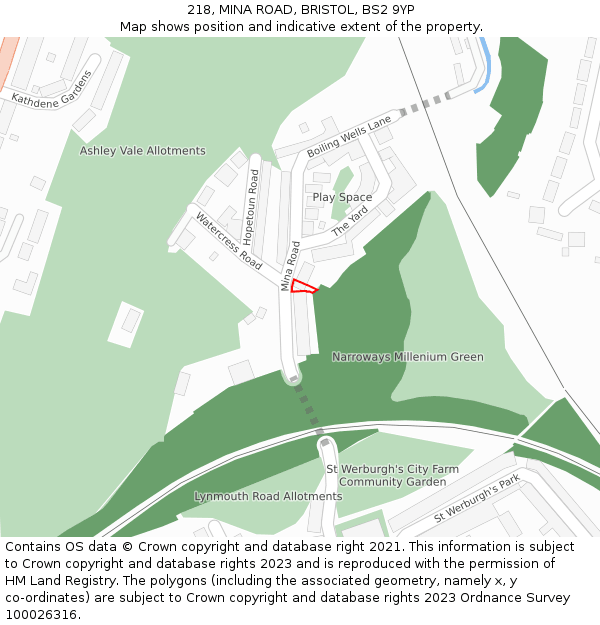 218, MINA ROAD, BRISTOL, BS2 9YP: Location map and indicative extent of plot