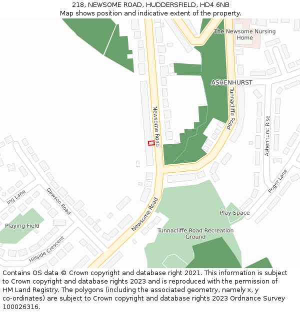 218, NEWSOME ROAD, HUDDERSFIELD, HD4 6NB: Location map and indicative extent of plot