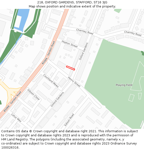 218, OXFORD GARDENS, STAFFORD, ST16 3JG: Location map and indicative extent of plot
