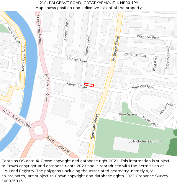 218, PALGRAVE ROAD, GREAT YARMOUTH, NR30 1PY: Location map and indicative extent of plot