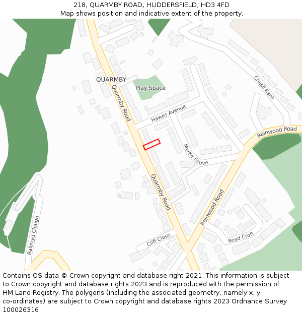 218, QUARMBY ROAD, HUDDERSFIELD, HD3 4FD: Location map and indicative extent of plot