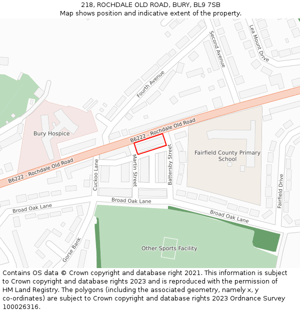218, ROCHDALE OLD ROAD, BURY, BL9 7SB: Location map and indicative extent of plot