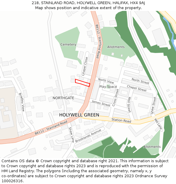 218, STAINLAND ROAD, HOLYWELL GREEN, HALIFAX, HX4 9AJ: Location map and indicative extent of plot