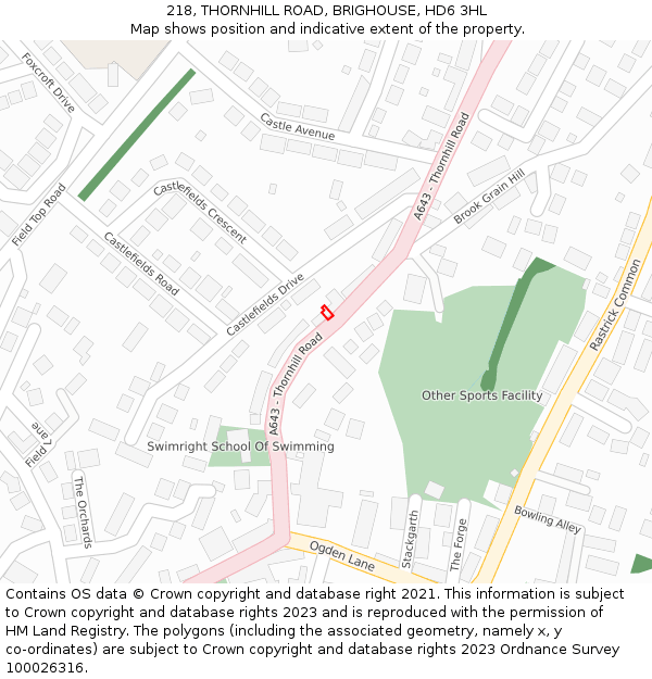218, THORNHILL ROAD, BRIGHOUSE, HD6 3HL: Location map and indicative extent of plot