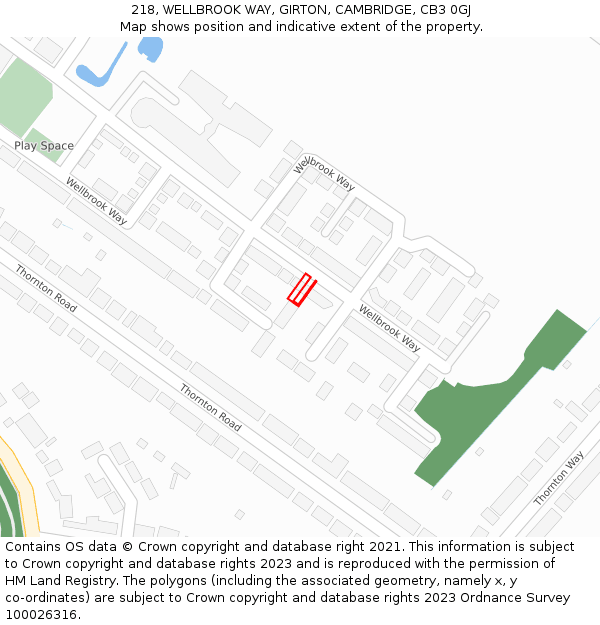 218, WELLBROOK WAY, GIRTON, CAMBRIDGE, CB3 0GJ: Location map and indicative extent of plot