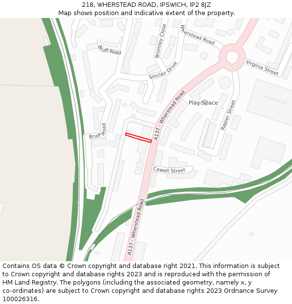 218, WHERSTEAD ROAD, IPSWICH, IP2 8JZ: Location map and indicative extent of plot