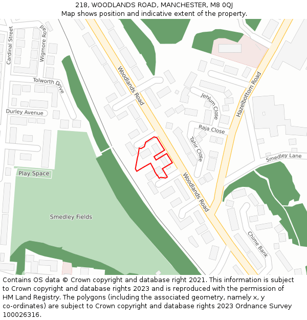 218, WOODLANDS ROAD, MANCHESTER, M8 0QJ: Location map and indicative extent of plot