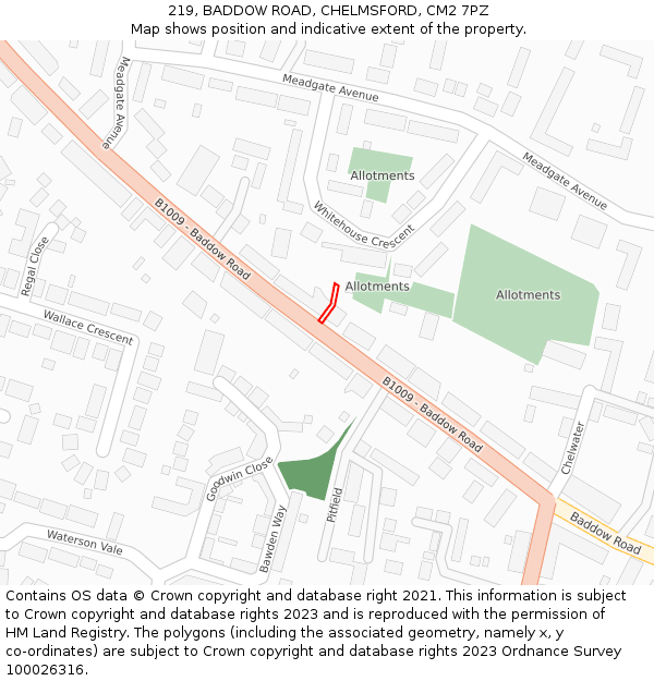 219, BADDOW ROAD, CHELMSFORD, CM2 7PZ: Location map and indicative extent of plot