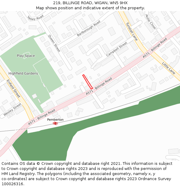 219, BILLINGE ROAD, WIGAN, WN5 9HX: Location map and indicative extent of plot