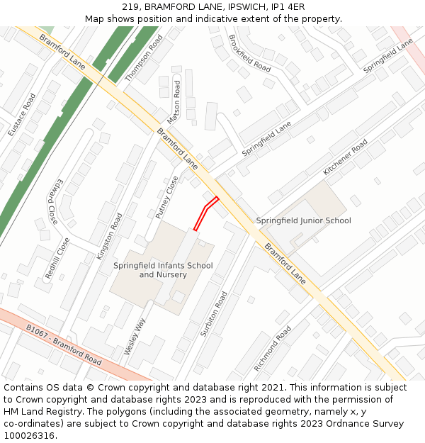 219, BRAMFORD LANE, IPSWICH, IP1 4ER: Location map and indicative extent of plot