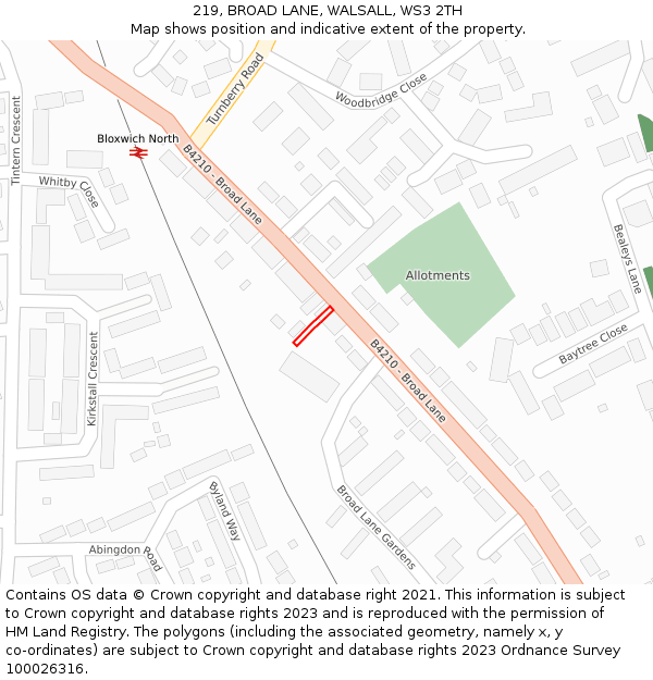 219, BROAD LANE, WALSALL, WS3 2TH: Location map and indicative extent of plot