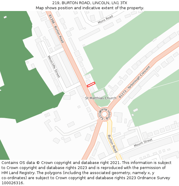 219, BURTON ROAD, LINCOLN, LN1 3TX: Location map and indicative extent of plot