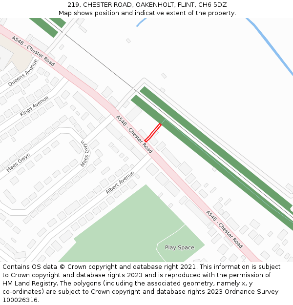 219, CHESTER ROAD, OAKENHOLT, FLINT, CH6 5DZ: Location map and indicative extent of plot