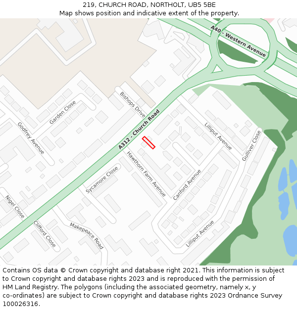 219, CHURCH ROAD, NORTHOLT, UB5 5BE: Location map and indicative extent of plot