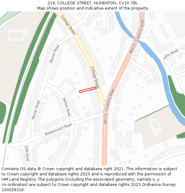 219, COLLEGE STREET, NUNEATON, CV10 7BL: Location map and indicative extent of plot