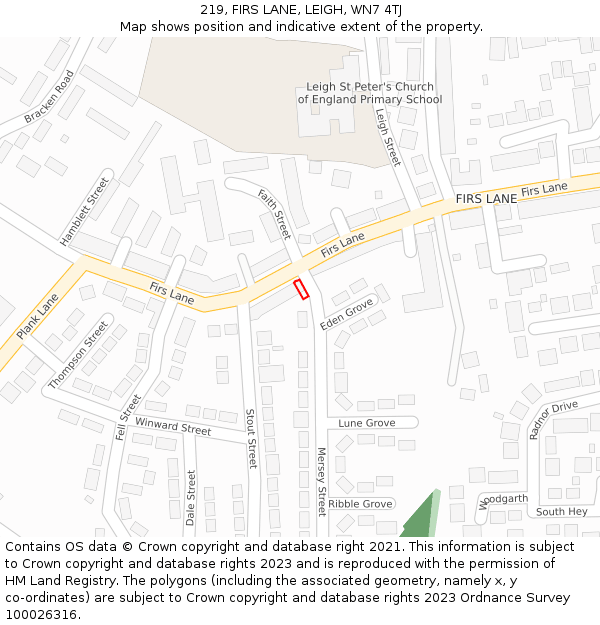 219, FIRS LANE, LEIGH, WN7 4TJ: Location map and indicative extent of plot