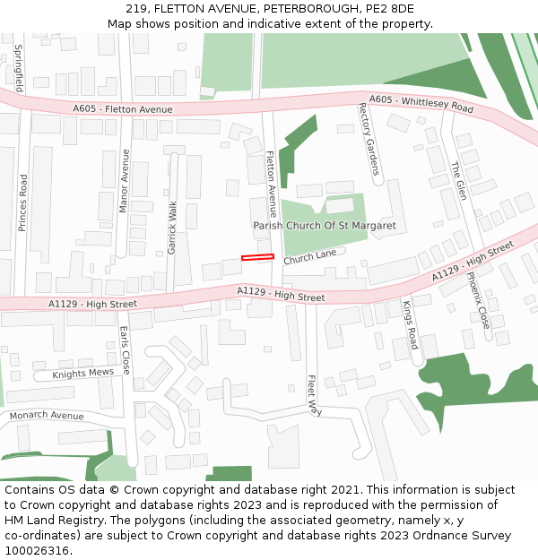 219, FLETTON AVENUE, PETERBOROUGH, PE2 8DE: Location map and indicative extent of plot