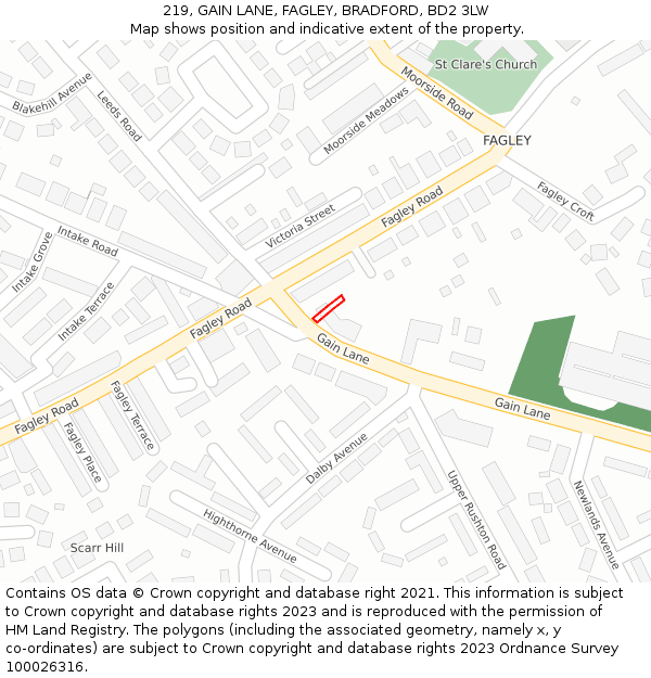 219, GAIN LANE, FAGLEY, BRADFORD, BD2 3LW: Location map and indicative extent of plot