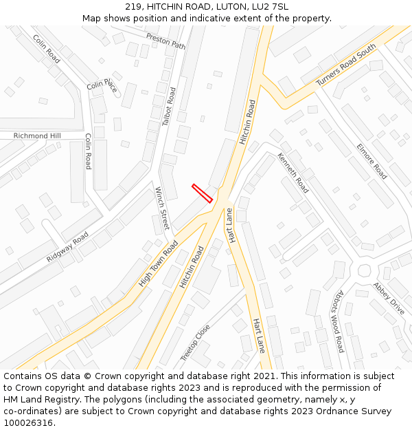 219, HITCHIN ROAD, LUTON, LU2 7SL: Location map and indicative extent of plot