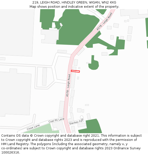 219, LEIGH ROAD, HINDLEY GREEN, WIGAN, WN2 4XG: Location map and indicative extent of plot