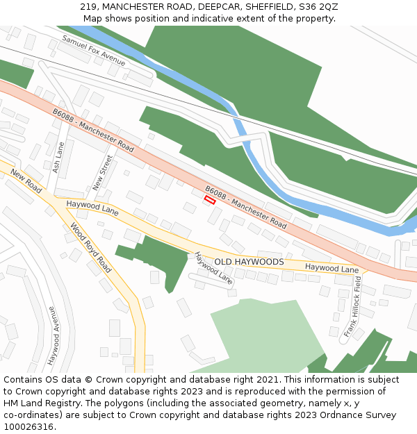 219, MANCHESTER ROAD, DEEPCAR, SHEFFIELD, S36 2QZ: Location map and indicative extent of plot