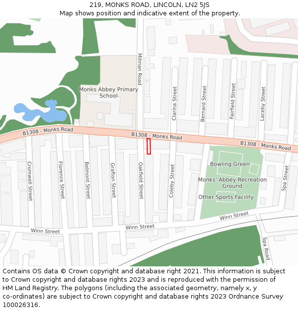 219, MONKS ROAD, LINCOLN, LN2 5JS: Location map and indicative extent of plot