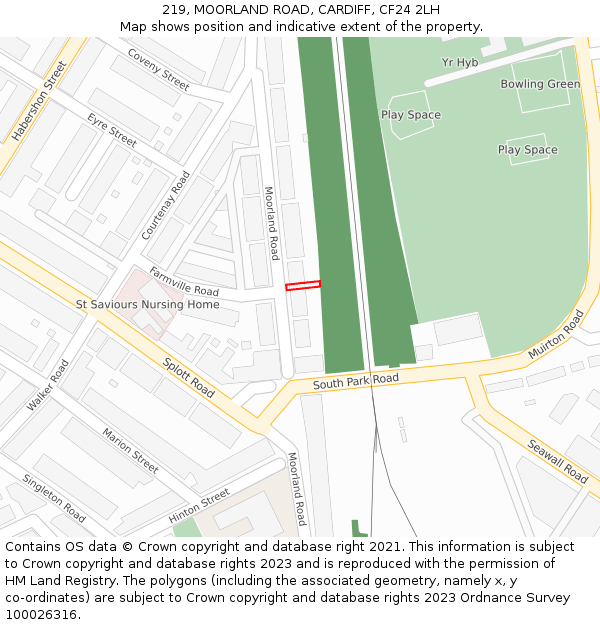 219, MOORLAND ROAD, CARDIFF, CF24 2LH: Location map and indicative extent of plot