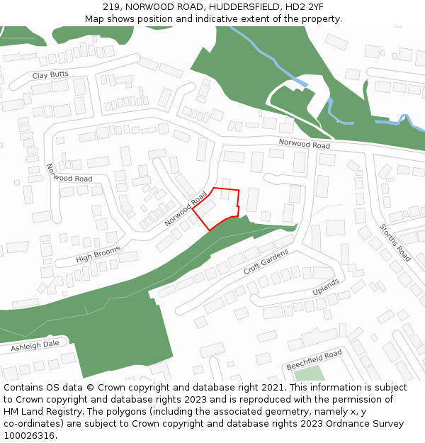 219, NORWOOD ROAD, HUDDERSFIELD, HD2 2YF: Location map and indicative extent of plot