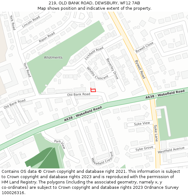 219, OLD BANK ROAD, DEWSBURY, WF12 7AB: Location map and indicative extent of plot