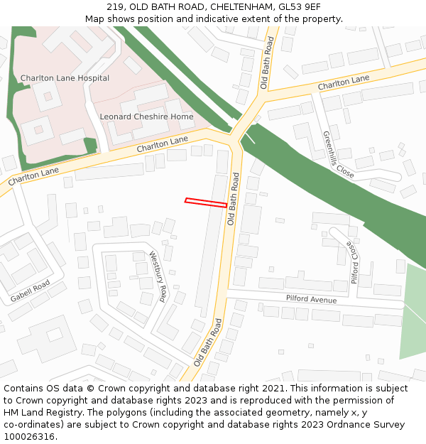 219, OLD BATH ROAD, CHELTENHAM, GL53 9EF: Location map and indicative extent of plot