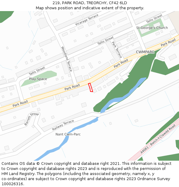 219, PARK ROAD, TREORCHY, CF42 6LD: Location map and indicative extent of plot