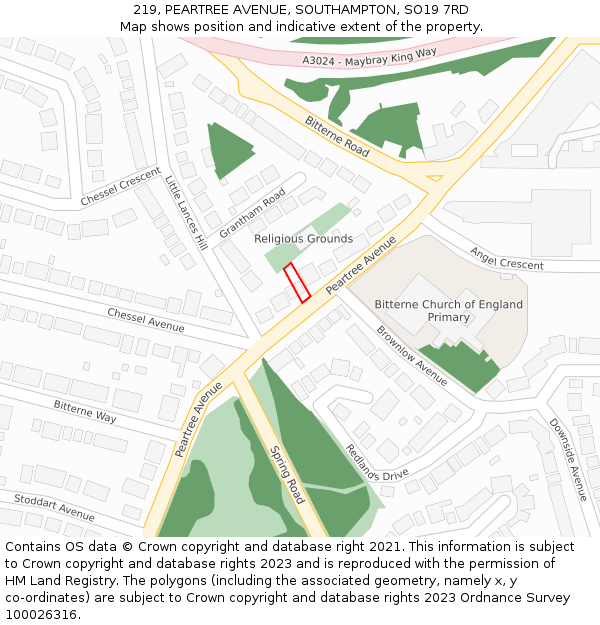 219, PEARTREE AVENUE, SOUTHAMPTON, SO19 7RD: Location map and indicative extent of plot