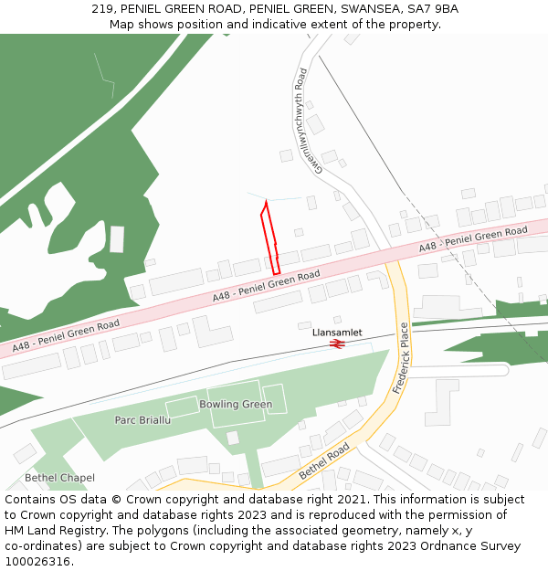 219, PENIEL GREEN ROAD, PENIEL GREEN, SWANSEA, SA7 9BA: Location map and indicative extent of plot