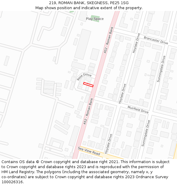 219, ROMAN BANK, SKEGNESS, PE25 1SG: Location map and indicative extent of plot