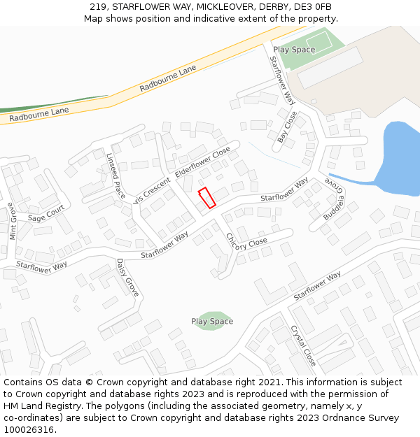 219, STARFLOWER WAY, MICKLEOVER, DERBY, DE3 0FB: Location map and indicative extent of plot