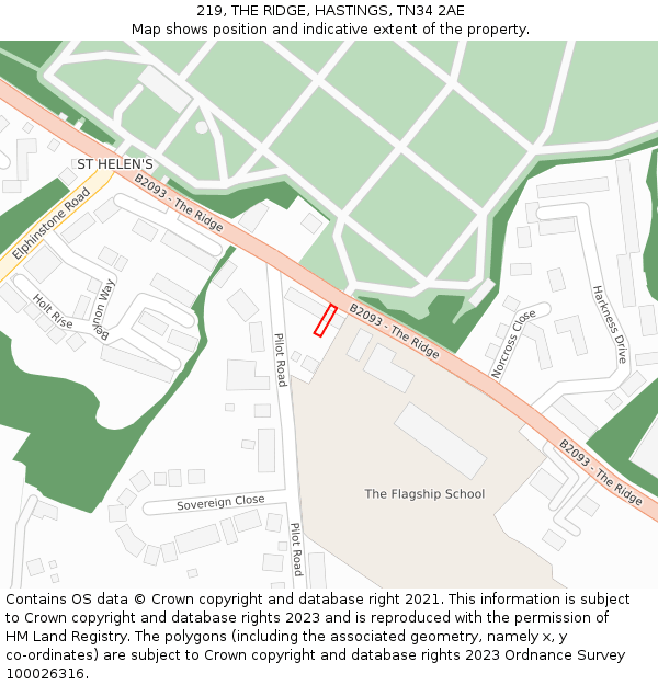 219, THE RIDGE, HASTINGS, TN34 2AE: Location map and indicative extent of plot