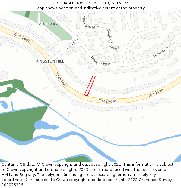 219, TIXALL ROAD, STAFFORD, ST16 3XS: Location map and indicative extent of plot