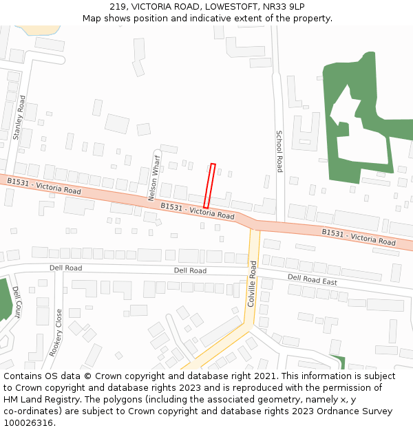 219, VICTORIA ROAD, LOWESTOFT, NR33 9LP: Location map and indicative extent of plot