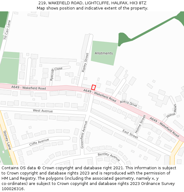 219, WAKEFIELD ROAD, LIGHTCLIFFE, HALIFAX, HX3 8TZ: Location map and indicative extent of plot