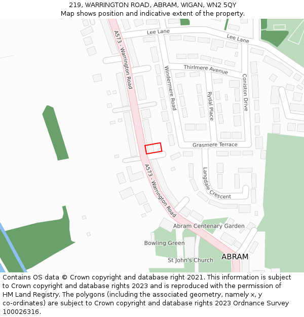 219, WARRINGTON ROAD, ABRAM, WIGAN, WN2 5QY: Location map and indicative extent of plot