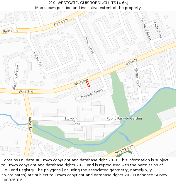 219, WESTGATE, GUISBOROUGH, TS14 6NJ: Location map and indicative extent of plot