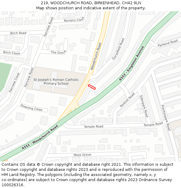 219, WOODCHURCH ROAD, BIRKENHEAD, CH42 9LN: Location map and indicative extent of plot